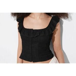 Wild Fable Ruffle Eyelet Tank Top in Black 4X